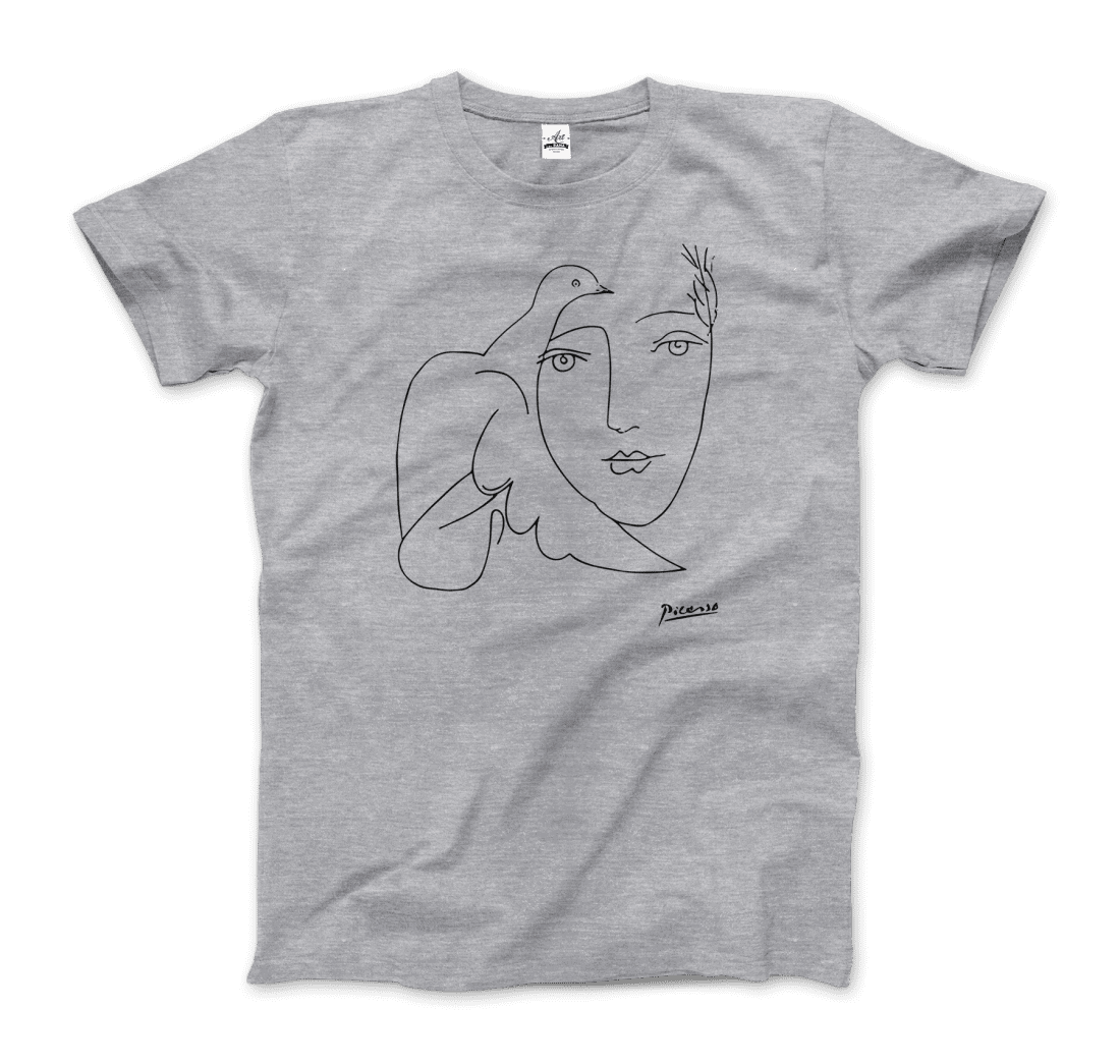 Art-O-Rama Shop – wholesale T-shirts med screentryck – Unisex – Pablo Picasso Peace (duva och ansikte) konstverk T-shirt4