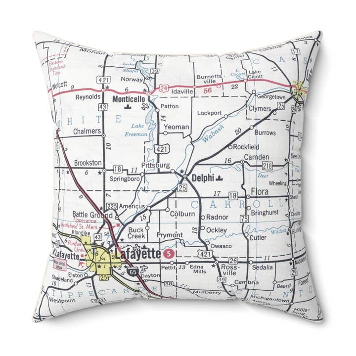 Delphi Indiana Map Pillow Throw Pillow Decorative Pillow for wholesale by Daisy Mae Designs