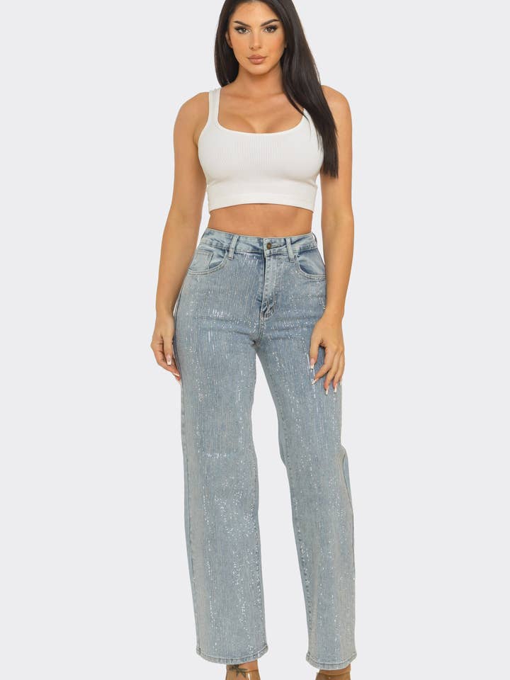 LA102 Starlight Embellished wide-Leg Jeans for wholesale by L.A girl jeans inc