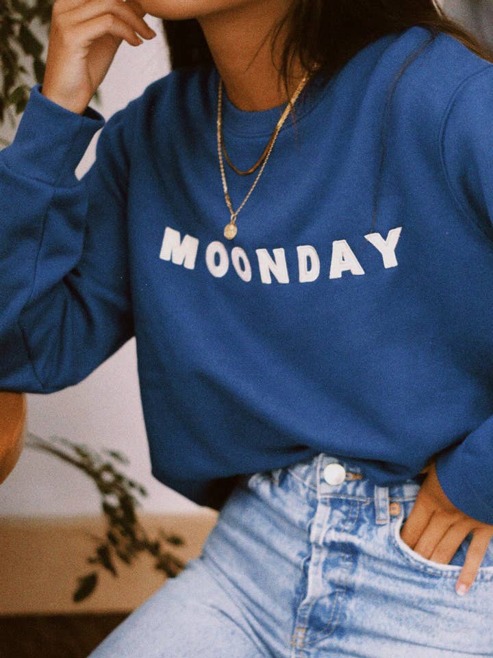 Moonday Blue Beige klassischer Sweatshirt für den Großhandel von MOONDAY
