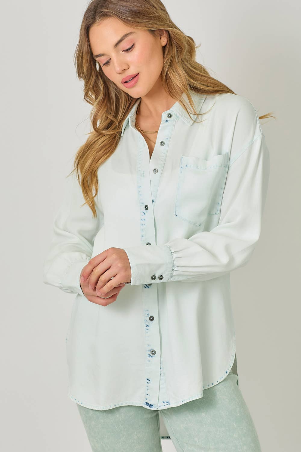 Mystree - Wholesale Button Down Shirt - Women's - 60937 Tencel Oversized Button Up Shirt9