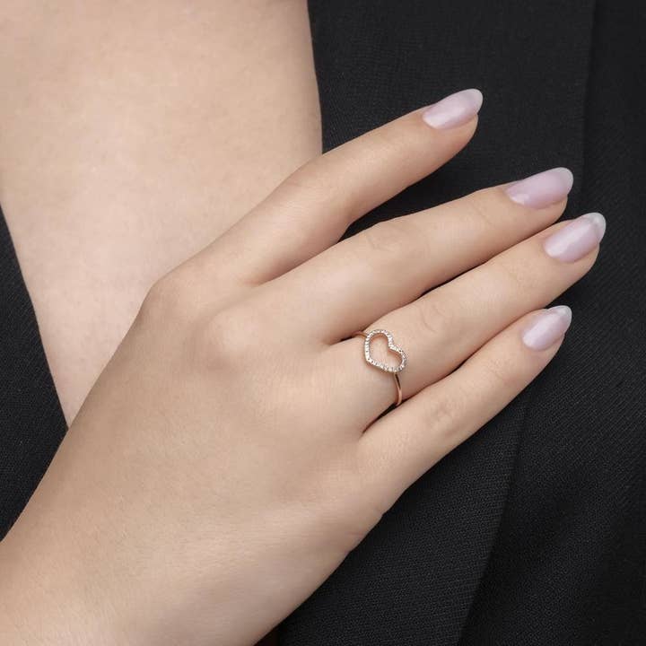18K rose gold heart ring with diamonds for wholesale by Leaf Jewelry