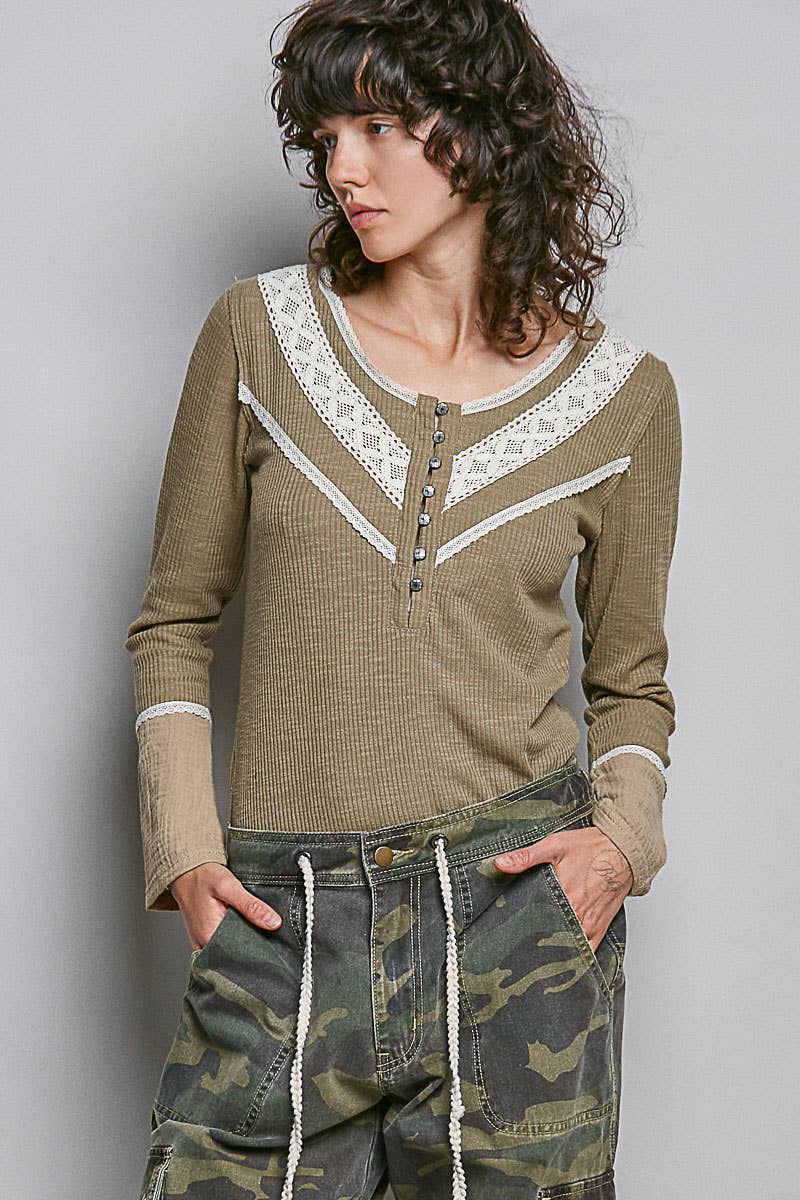 Pol Clothing - Wholesale Knit Top - Women's - Long sleeve double gauze solid knit rib top1