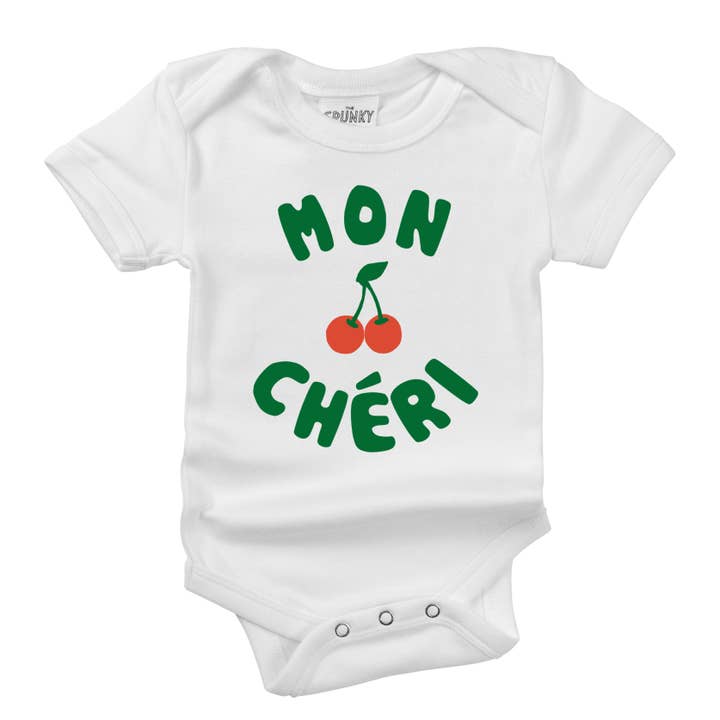 Spunky Stork - Vendita all'ingrosso Maglietta serigrafata - Bambini - Maglietta biologica con grafica 'Mon Chéri' e ciliegie per bebé e bambini5