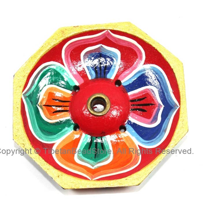 Handmade Lotus Floral Design Wood Incense Burner -IB89 for wholesale by Tibetan Bead Store