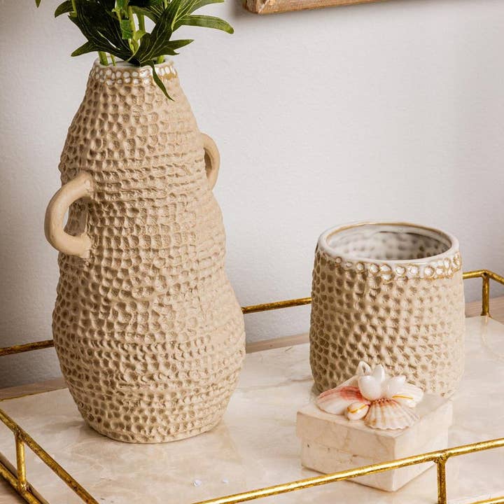 Vaso - Argila Orgânica com Textura e Pegas (Pk/02) por atacado de Audrey's Home & Gift