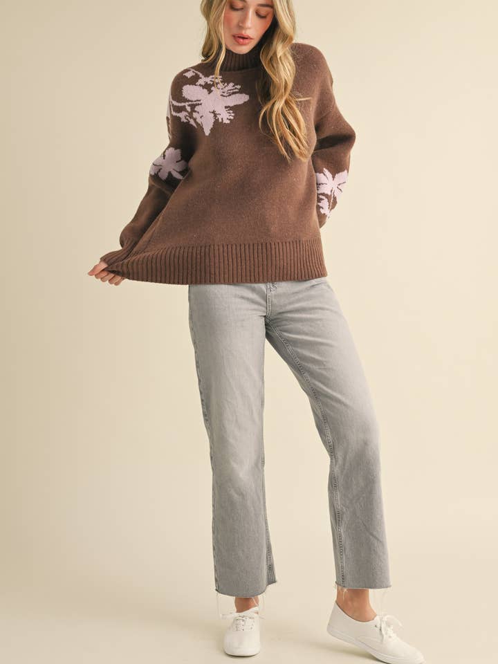 &MERCI - Wholesale Knit Sweater - Women's - MOCK NECK FLORAL SWEATER MSW107719