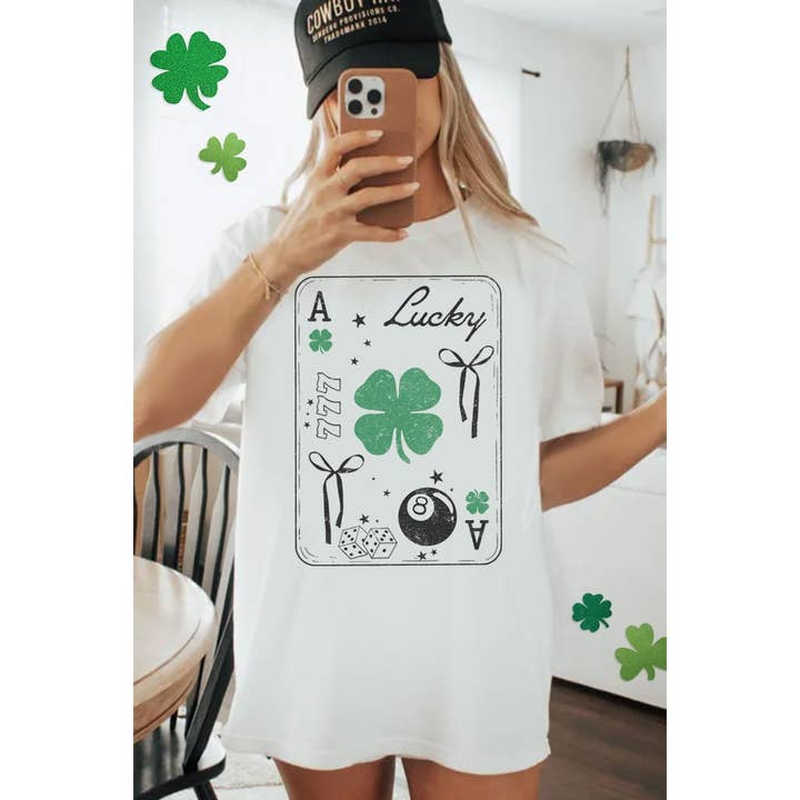LUCKY 777 CLOVER ACE OVERSIZED MINERAAL GRAFISCH T-SHIRT voor wholesale door HRTandLUV