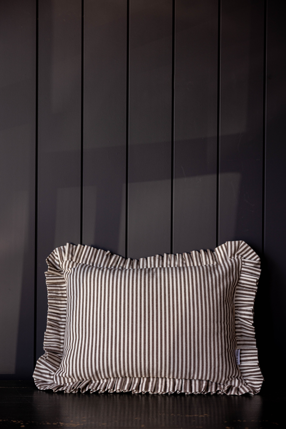 Luxe B Co - Wholesale Throw Pillow Cover - Ruffle Lumbar Pillow Cover Brown White Stripes7