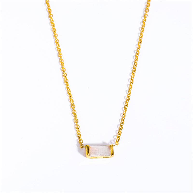 Perimade & Co. LLC - Wholesale Pendant/Charm Necklace - Rectangle Birthstone Charm Gold Necklace in Stainless Steel8
