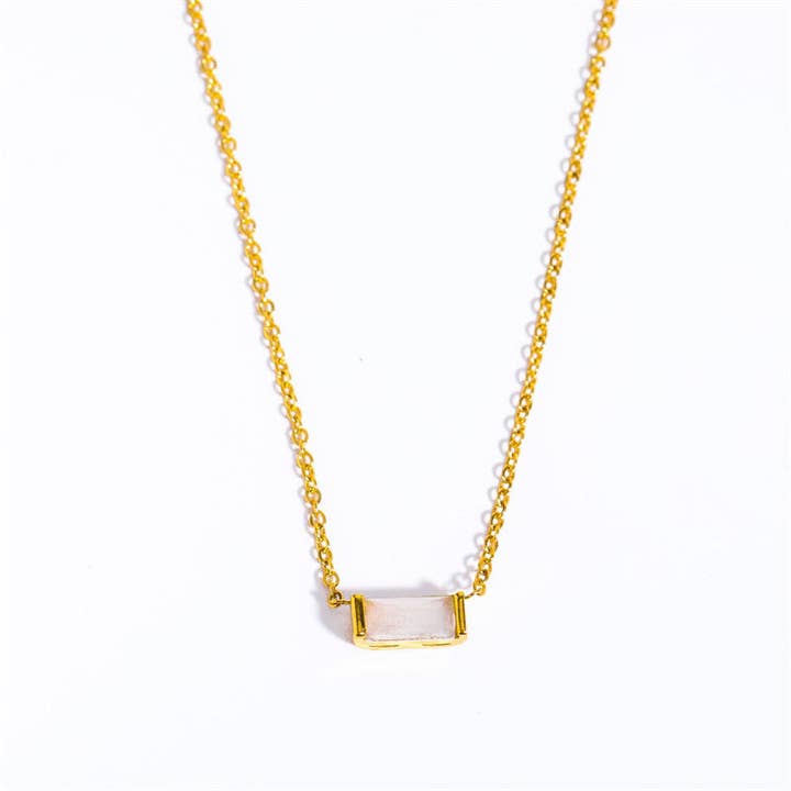 Perimade & Co. LLC - Wholesale Pendant/Charm Necklace - Rectangle Birthstone Charm Gold Necklace in Stainless Steel8