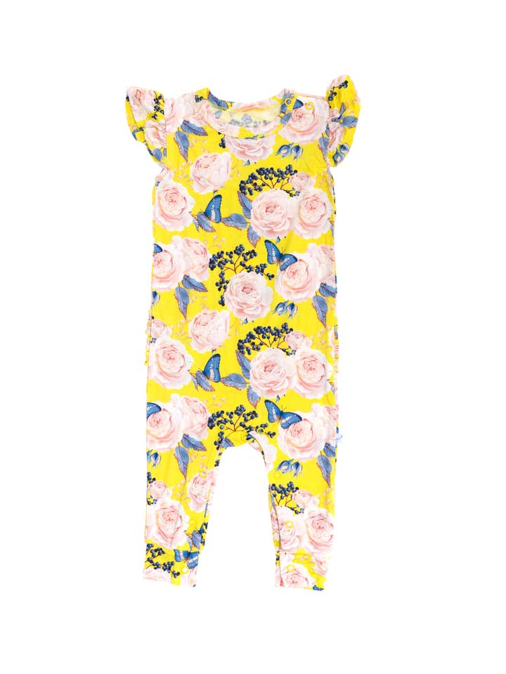 Stone and Rose - Wholesale Jumpsuit - Baby - Floral Butterfly Flutter Sleeve Ruffled Romper