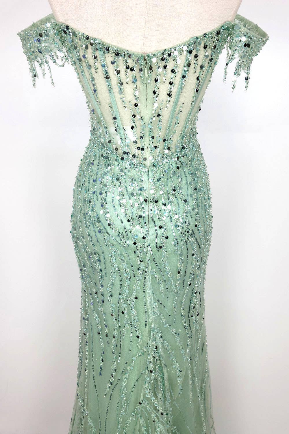 Chicas - Wholesale Gown - Women's - Off the Shoulder Sequin and Bead Long Dress C33158