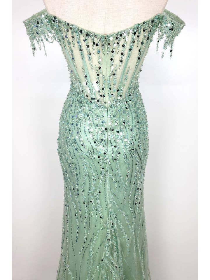 Chicas - Wholesale Gown - Women's - Off the Shoulder Sequin and Bead Long Dress C33158