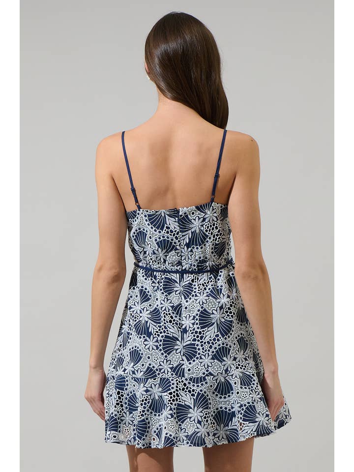 BLUE WHITE Skye Eyelet Rudy Mini Dress for wholesale on Faire