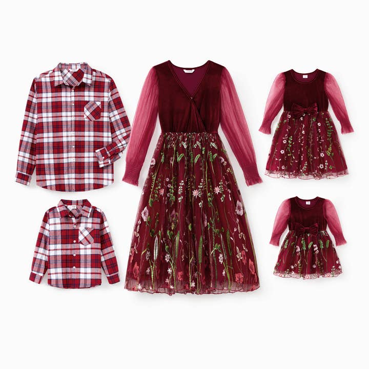 Scarlet Matching Family Plaid Shirt, Embroidered Tulle Dress for wholesale by PatPat Matching