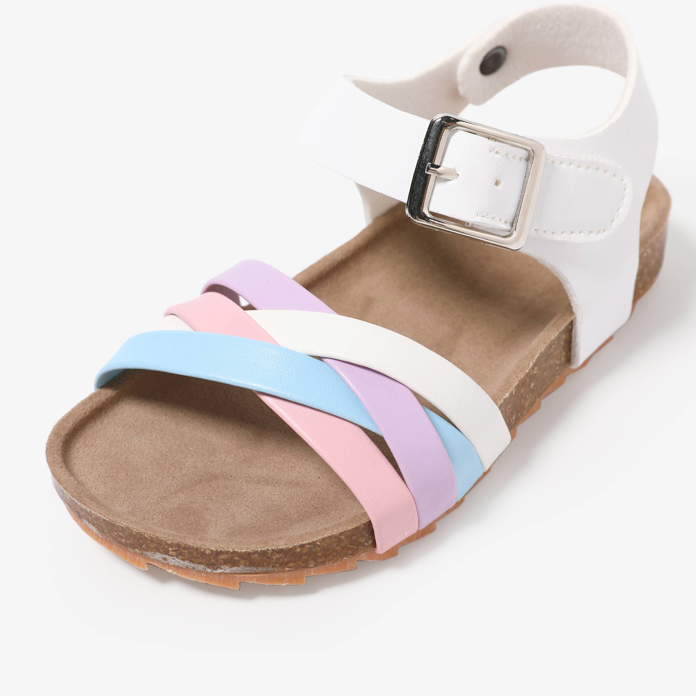 White Toddler/ Kid Girl Casual Stripe Cork Sole Buckle Sandals for wholesale on Faire3