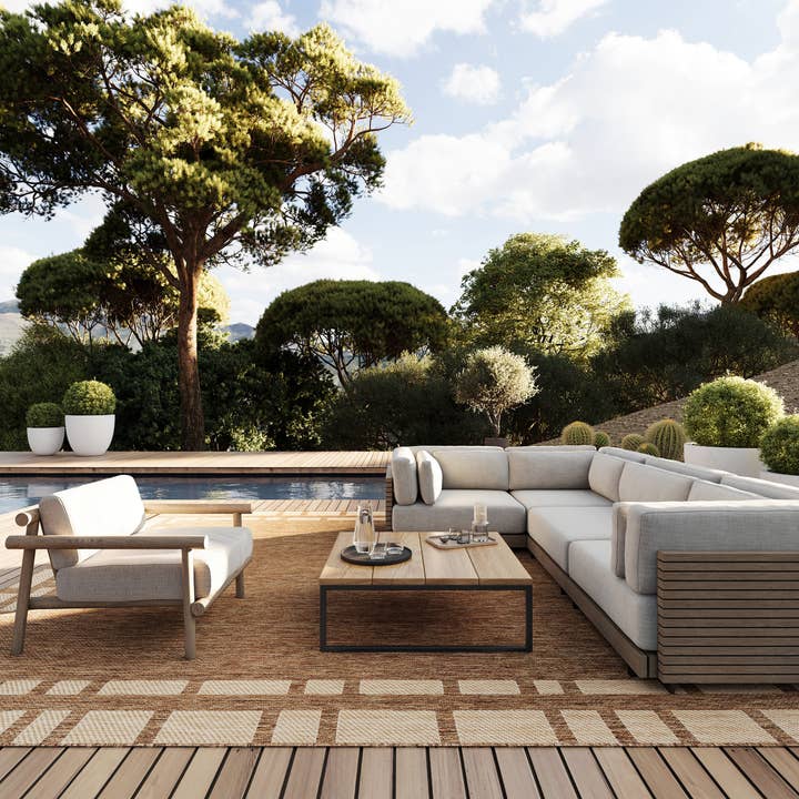 Light Brown Bellia Striped Indoor/Outdoor Area Rug for wholesale on Faire1