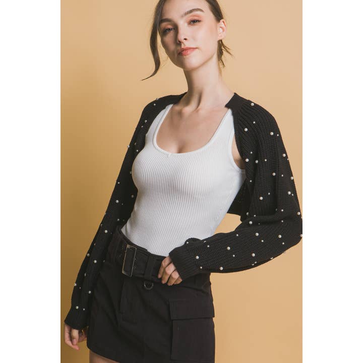 ITSSY - Wholesale Cardigan - Women's - Pearl Beaded Long Sleeve Shrug Bolero