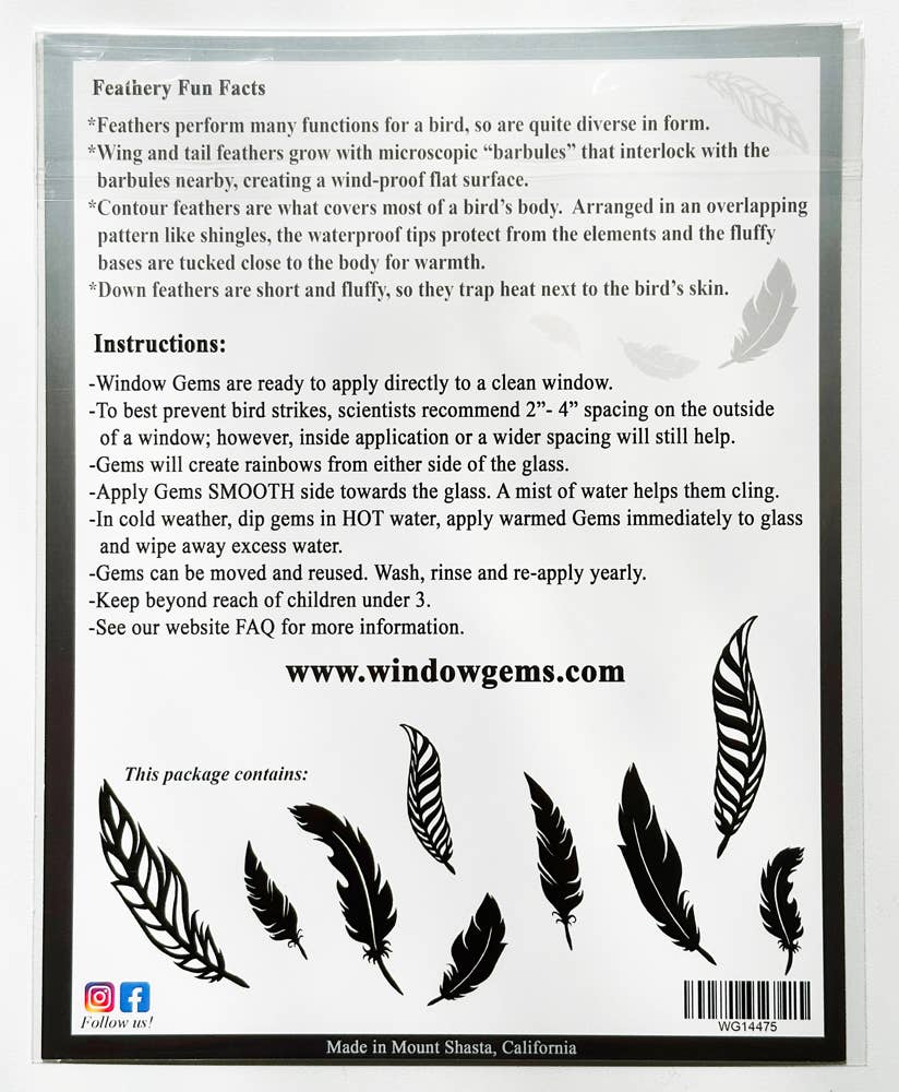 Window Gems - Wholesale Suncatcher - Feather Suncatcher - Window Clings - prevent bird strikes4