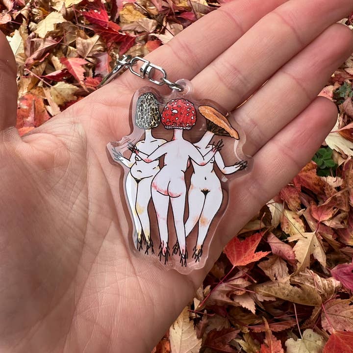 Mushroom a Trois Keychain for wholesale by Sage Flannery Art