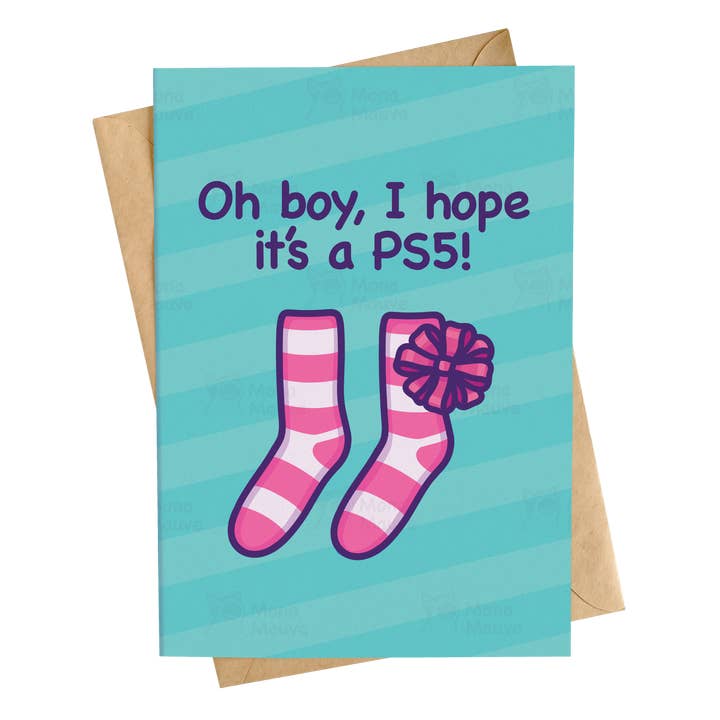 Mona Mauve β’ Silly Art! β wholesale Christmas card β I Hope It's a PS5! | Funny Gamer Christmas Card