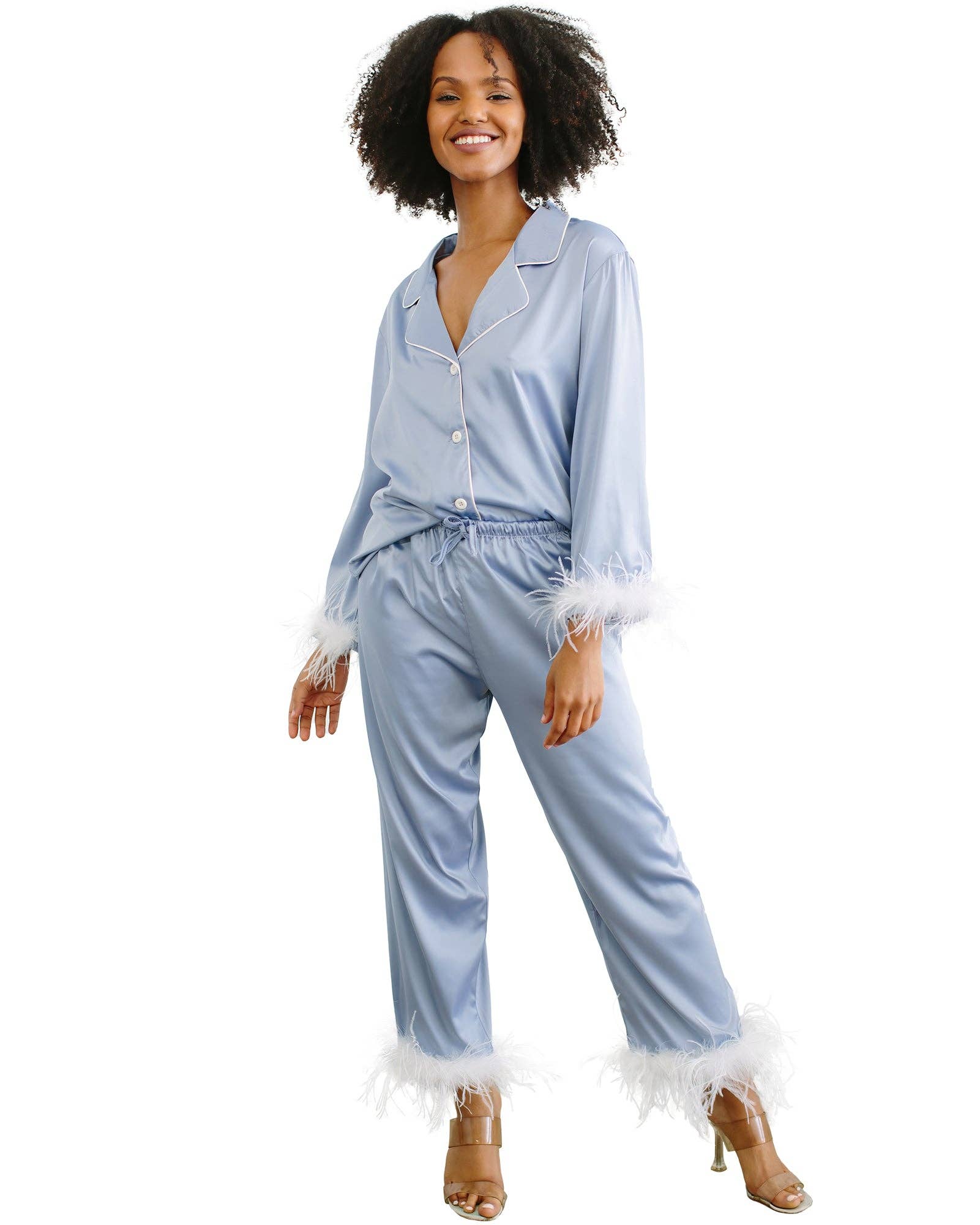 Prada Feather-trim Silk Pyjama Set in Black Womens Clothing Nightwear and sleepwear Pyjamas 