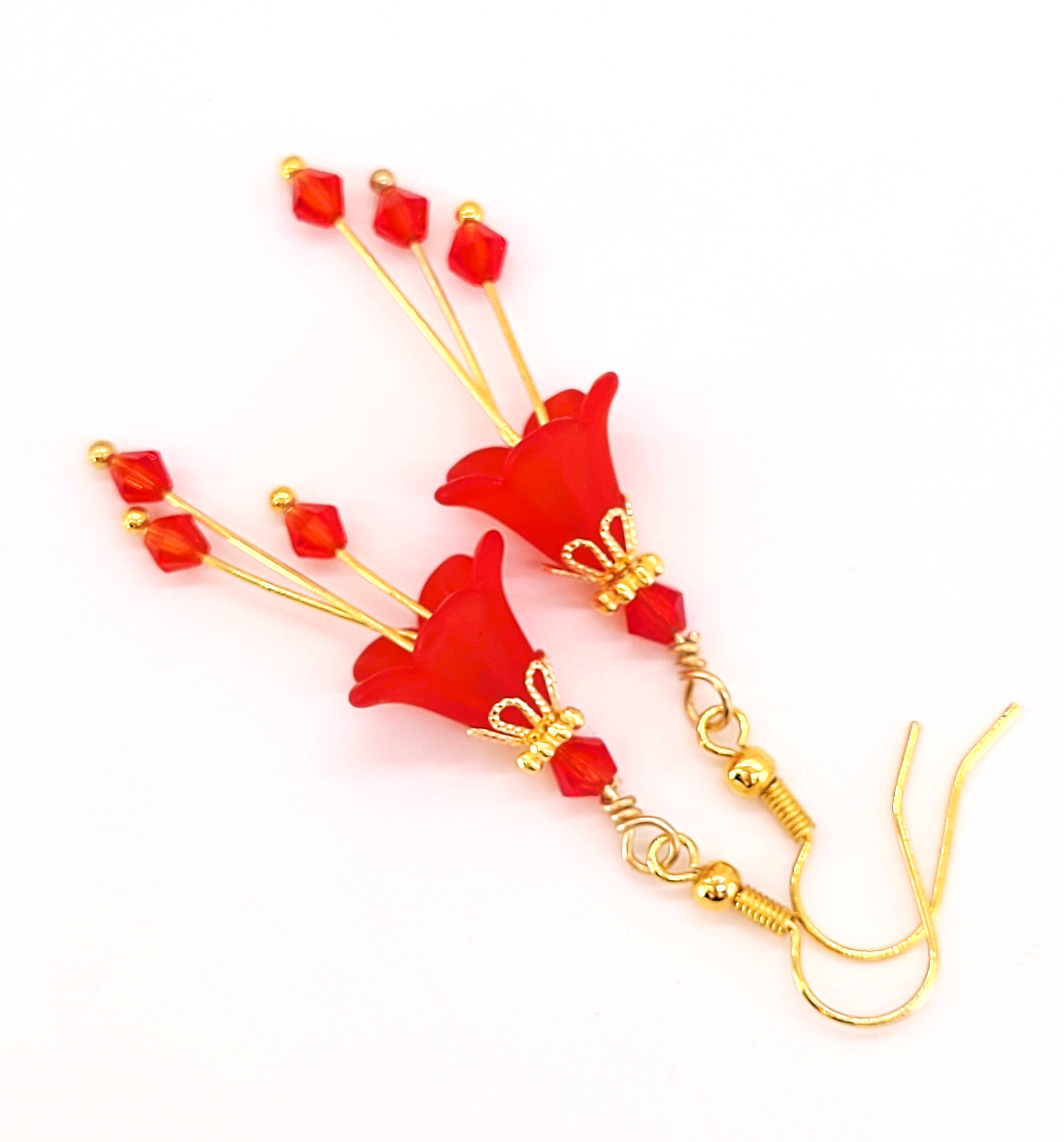 Chic Brico - Wholesale Dangle Earrings - Bell Flower Dangle Earrings - Ruby Siam Red3