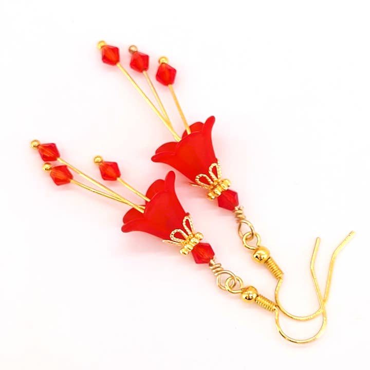 Chic Brico - Wholesale Dangle Earrings - Bell Flower Dangle Earrings - Ruby Siam Red3