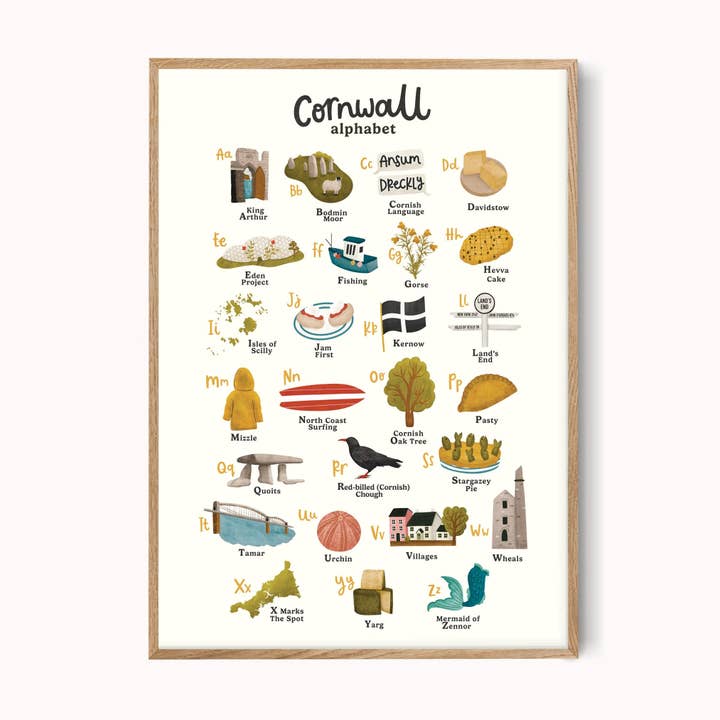 Cornwall A-Z Print - Illustrated Cornwall Alphabet Art Print for wholesale by Abbie Imagine