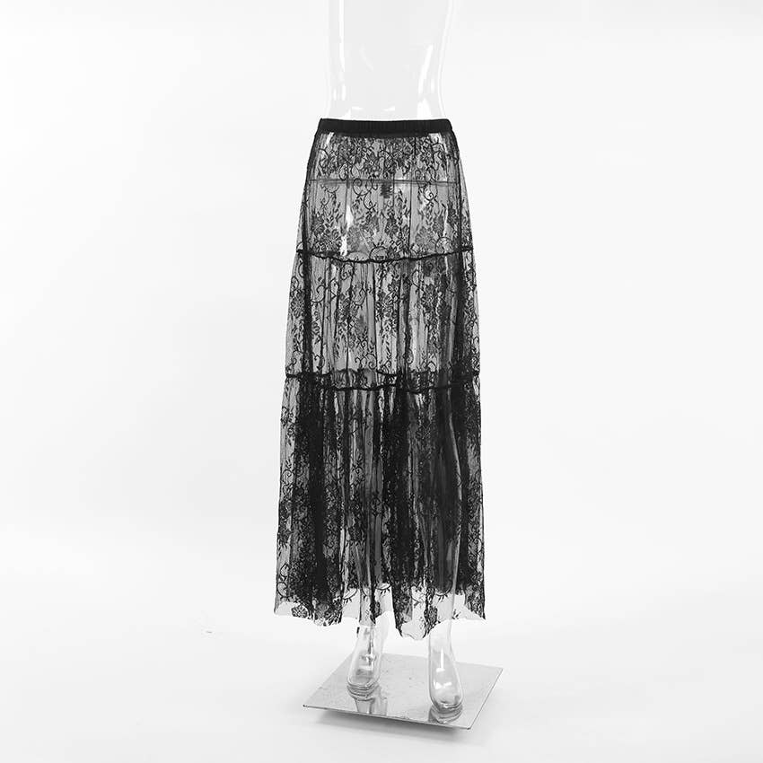 Black Sexy See-through Lace High Waist Bustier Skirt for wholesale on Faire5