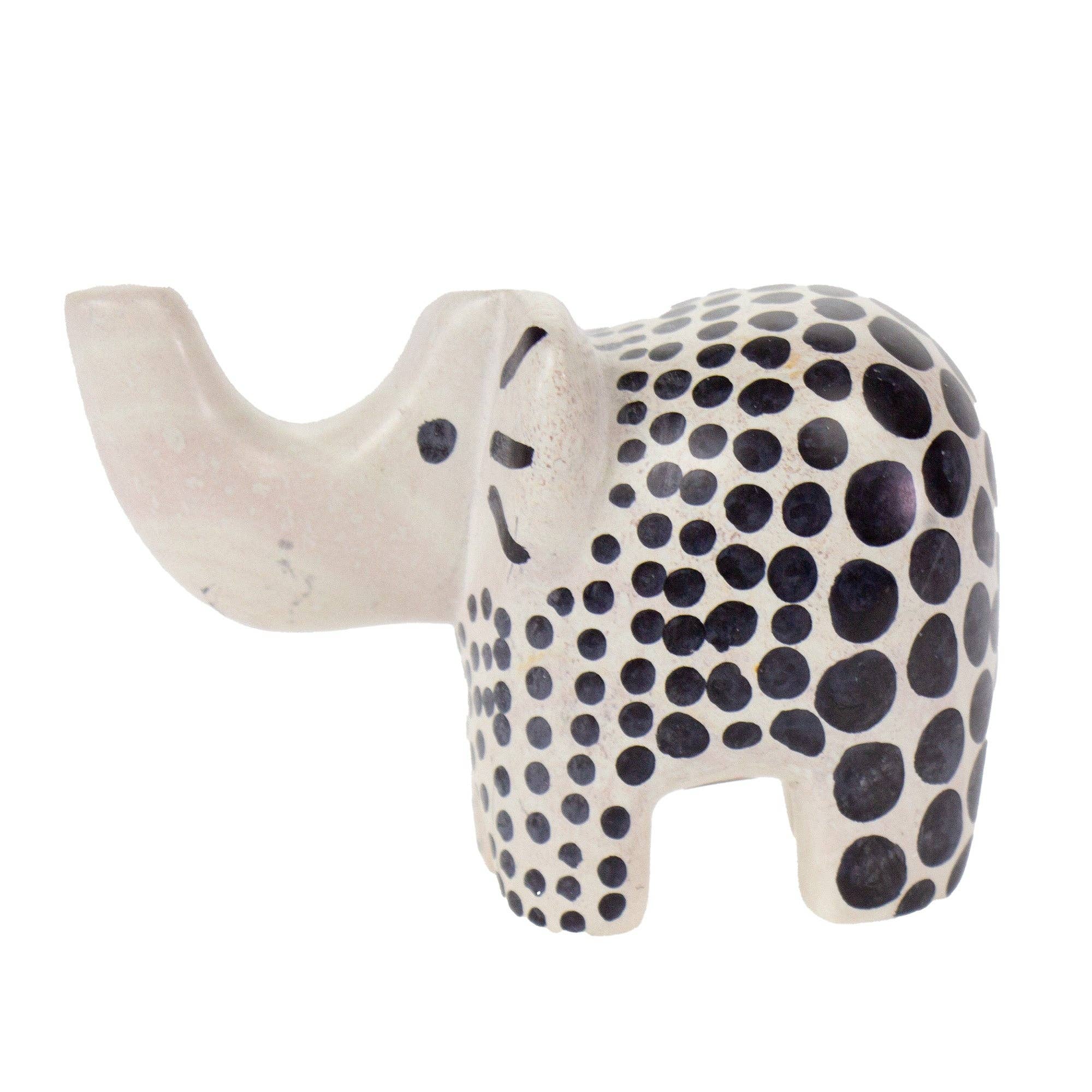 Global Crafts - Wholesale Decorative Figurine - Soapstone Elephant - Medium - Natural Black Accents2