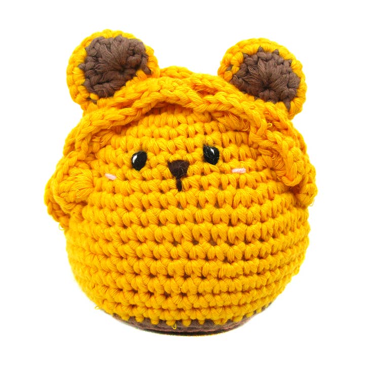 Hand Crochet Stuff Toy with Bell, Leo the Yellow Lion for wholesale by Paul and Lucy