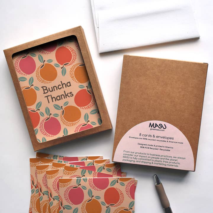 Playful Peach Fuzz Thank You Recycled Card | Set of 8 for wholesale by MASU