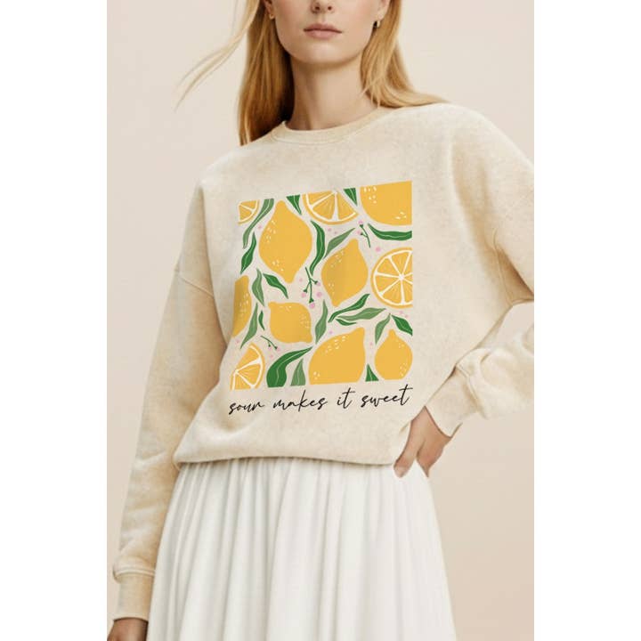 SOUR & SWEET LEMON FRUIT GRAPHIC MINERAL WASH SWEATSHIRT for wholesale by STARCHIS