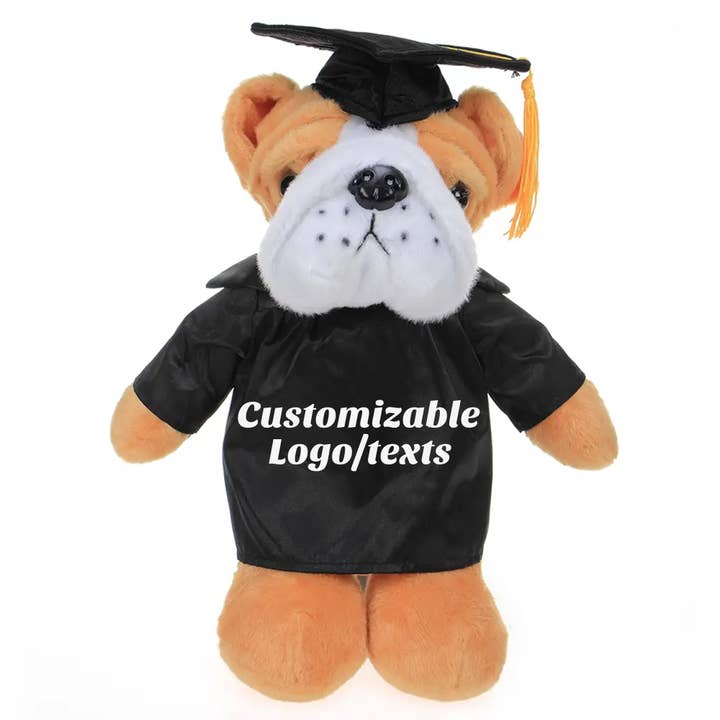 Plushland - Wholesale Stuffed/Plush Toy - Kids & Baby - 11" Customizable Graduation Bulldog Plush in Cap & Gown7