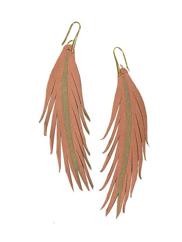 Short Feather Leather Earring - Peach Painted for wholesale by The Supply Society