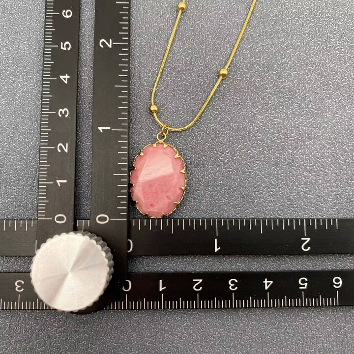 Mio Queena - Wholesale Pendant/Charm Necklace - Geometric Rhodochrosite Charm 18K Golden Necklace - FGS/CS6