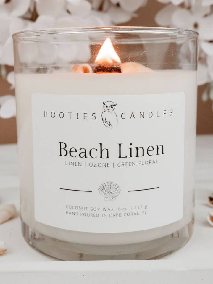 Beach Linen Candle for wholesale by Hooties Candles and Things