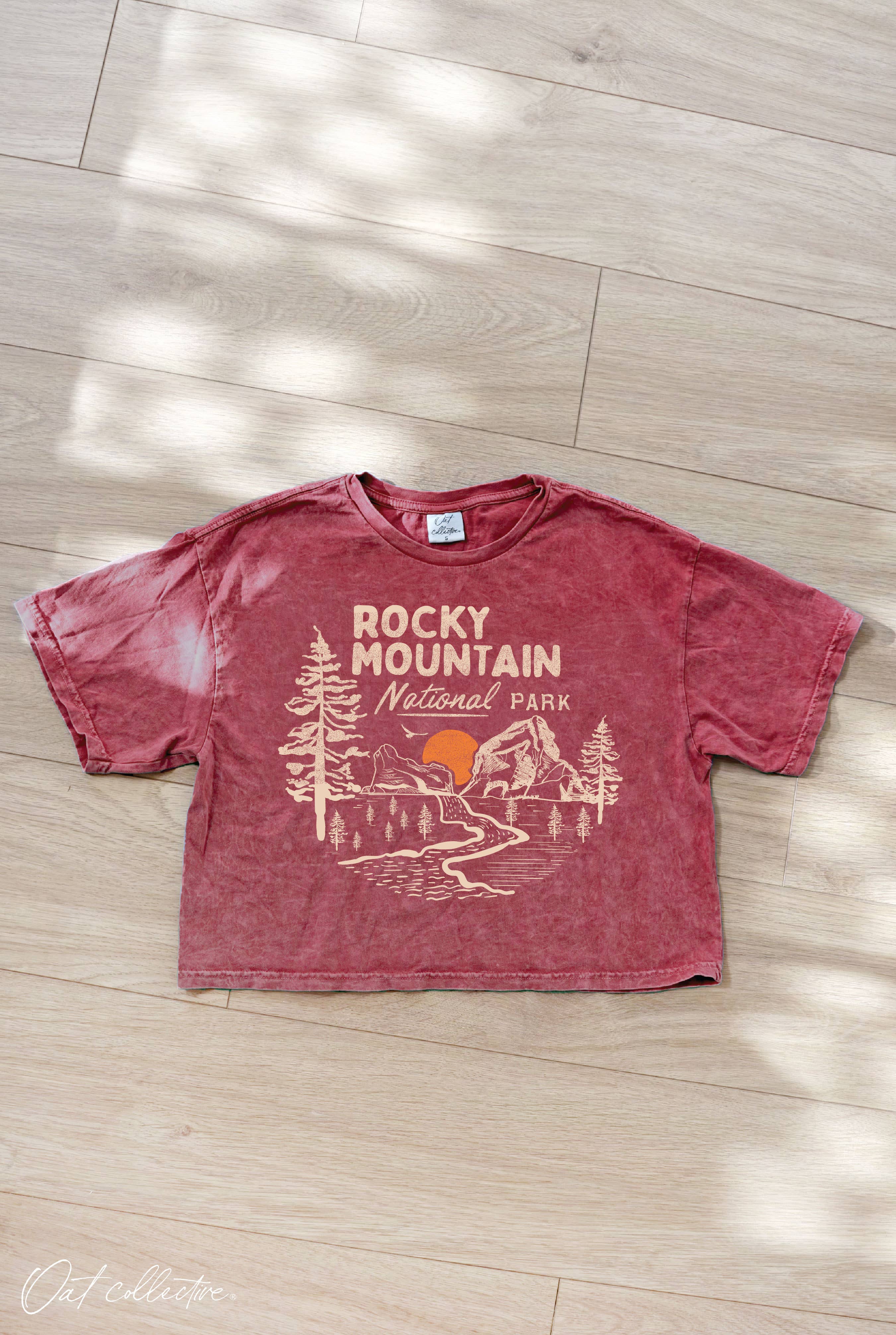OAT COLLECTIVE - Vente T-shirt sérigraphié – femme - Haut à imprimé minéral court ROCKY MOUNTAIN NATIONAL PARK1