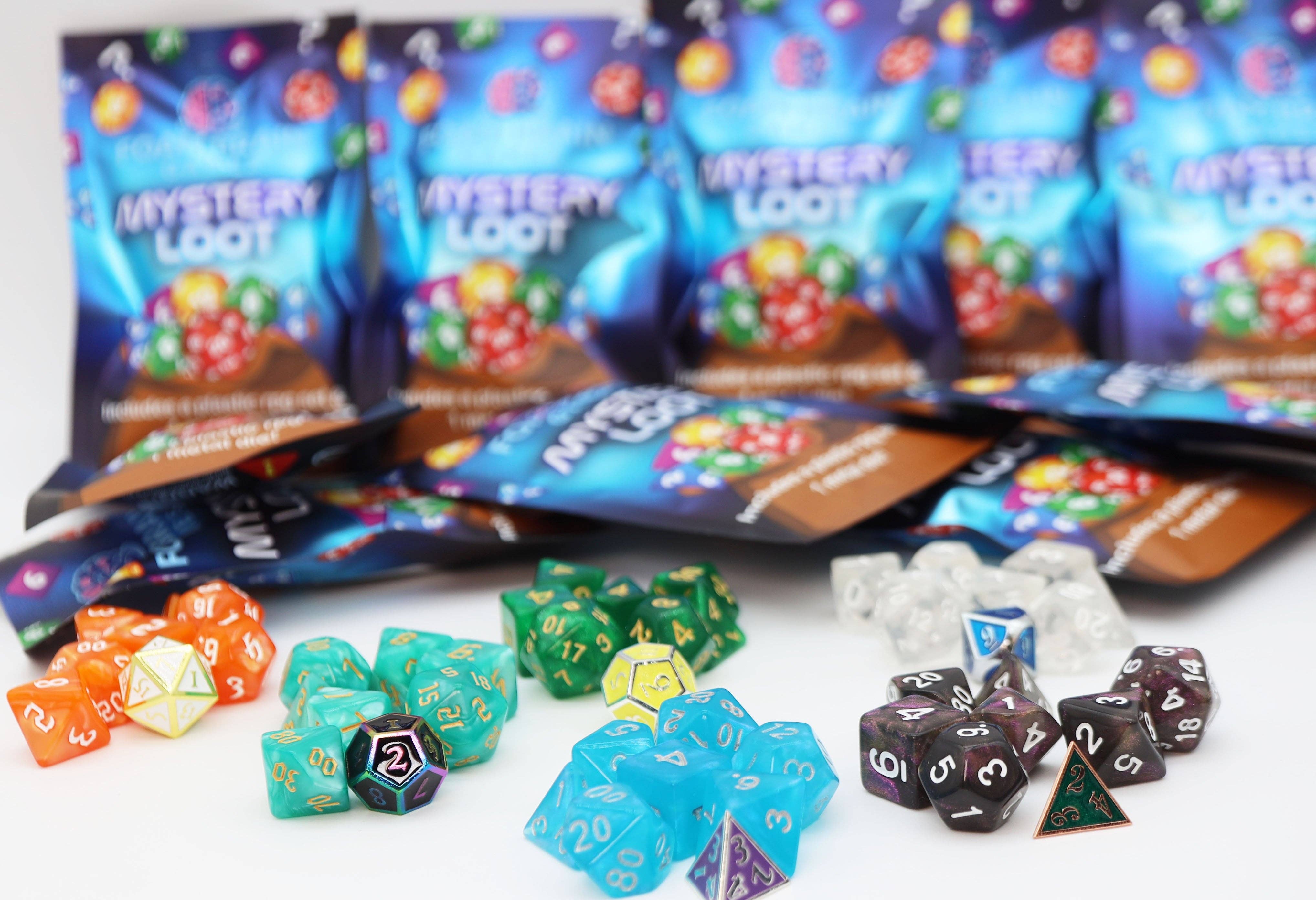 Foam Brain Games - Wholesale Dice - Mystery Loot: Plastic RPG Dice Set & Bonus Metal Die12