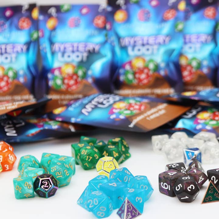 Foam Brain Games - Wholesale Dice - Mystery Loot: Plastic RPG Dice Set & Bonus Metal Die12