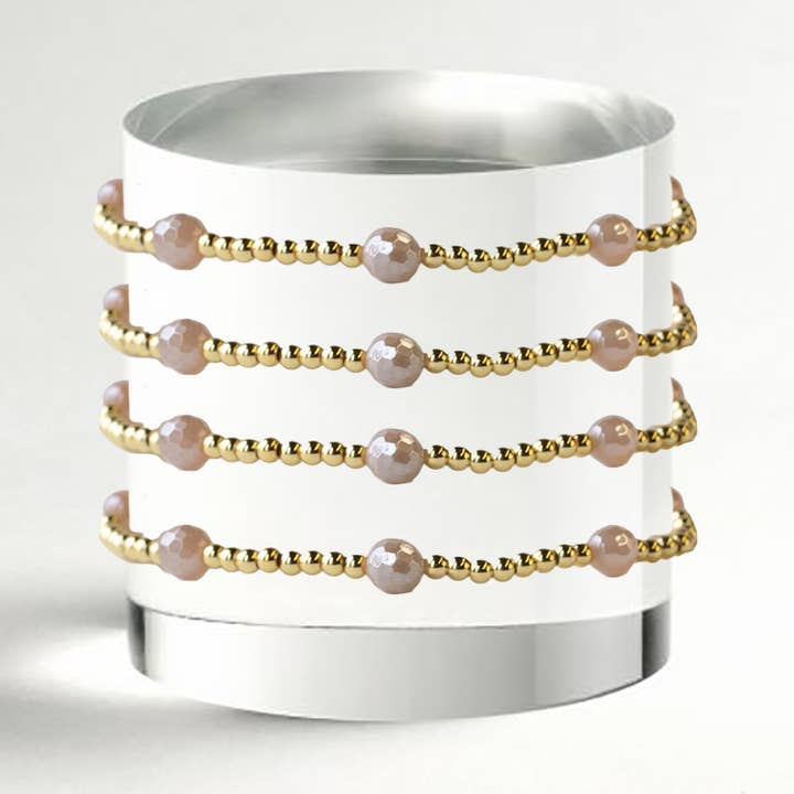 Gold Beaded Bracelets-Dot, Sunstone for wholesale by Lenny & Eva