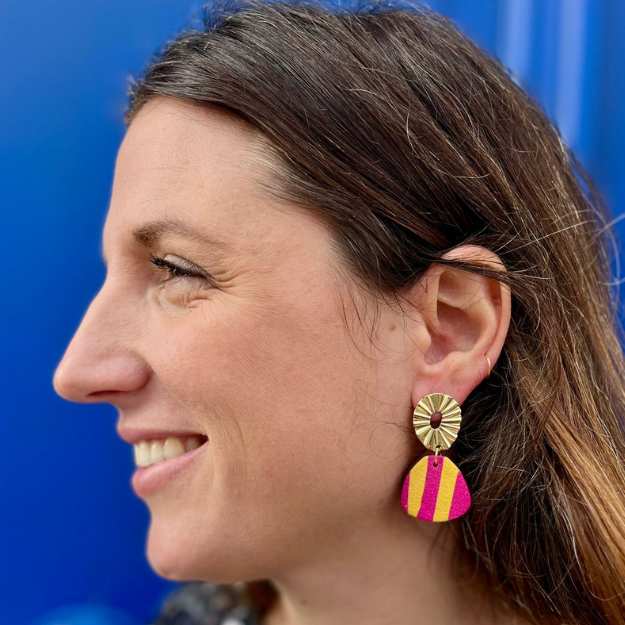 Couleurs cœur - Wholesale Dangle Earrings - Cartagena - Fuchsia & Ochre1