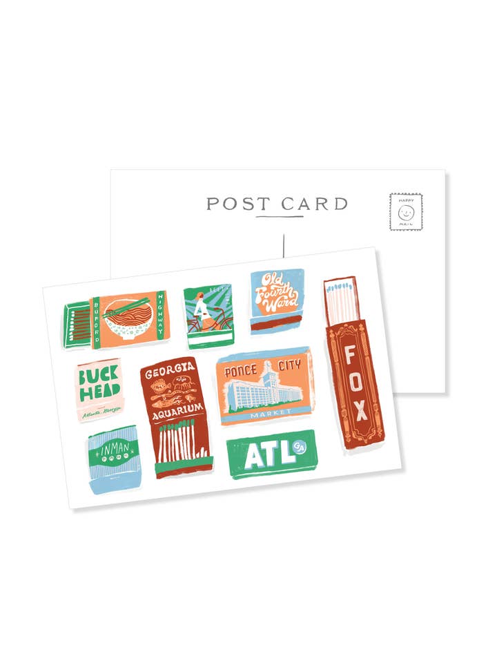 Atlanta Matchbook Postcard - Asheville Matchbook Print - Timeless City Travel Card for wholesale by Karen Schipper