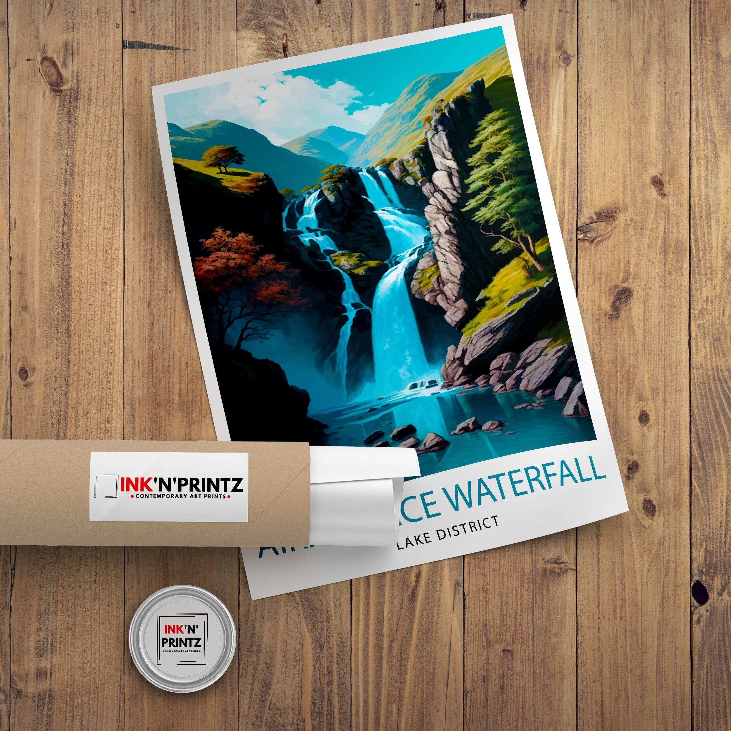 InkNPrintz – wholesale Art print – Aira Force Waterfall Lake District Travel Poster Lake District8