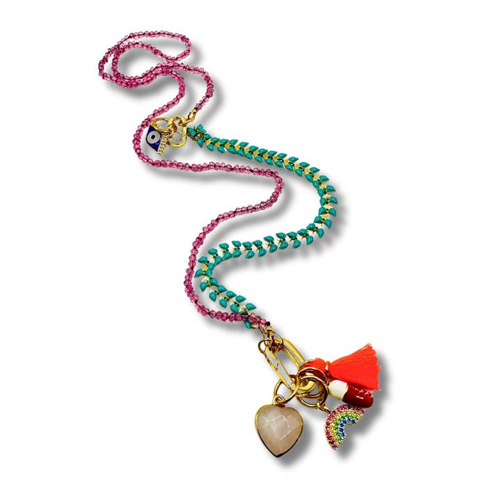 Bohemian Sky Pink Garnet Resort Chain Convertible Necklace, Bracelet, Layering Piece for wholesale by Alisa Michelle Designs Inc.