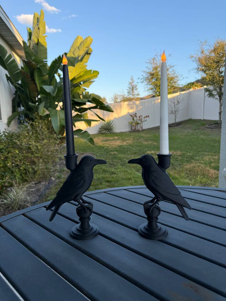 Raven Candle Stick Holder with Candle for wholesale by Create Fantasy Crafts