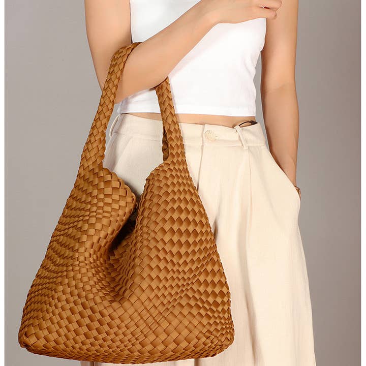 Sook Stainable - Wholesale Shoulder Bag - Women's - Neoprene Fabrics Vegan Leather Woven Shoulder Bag Size M