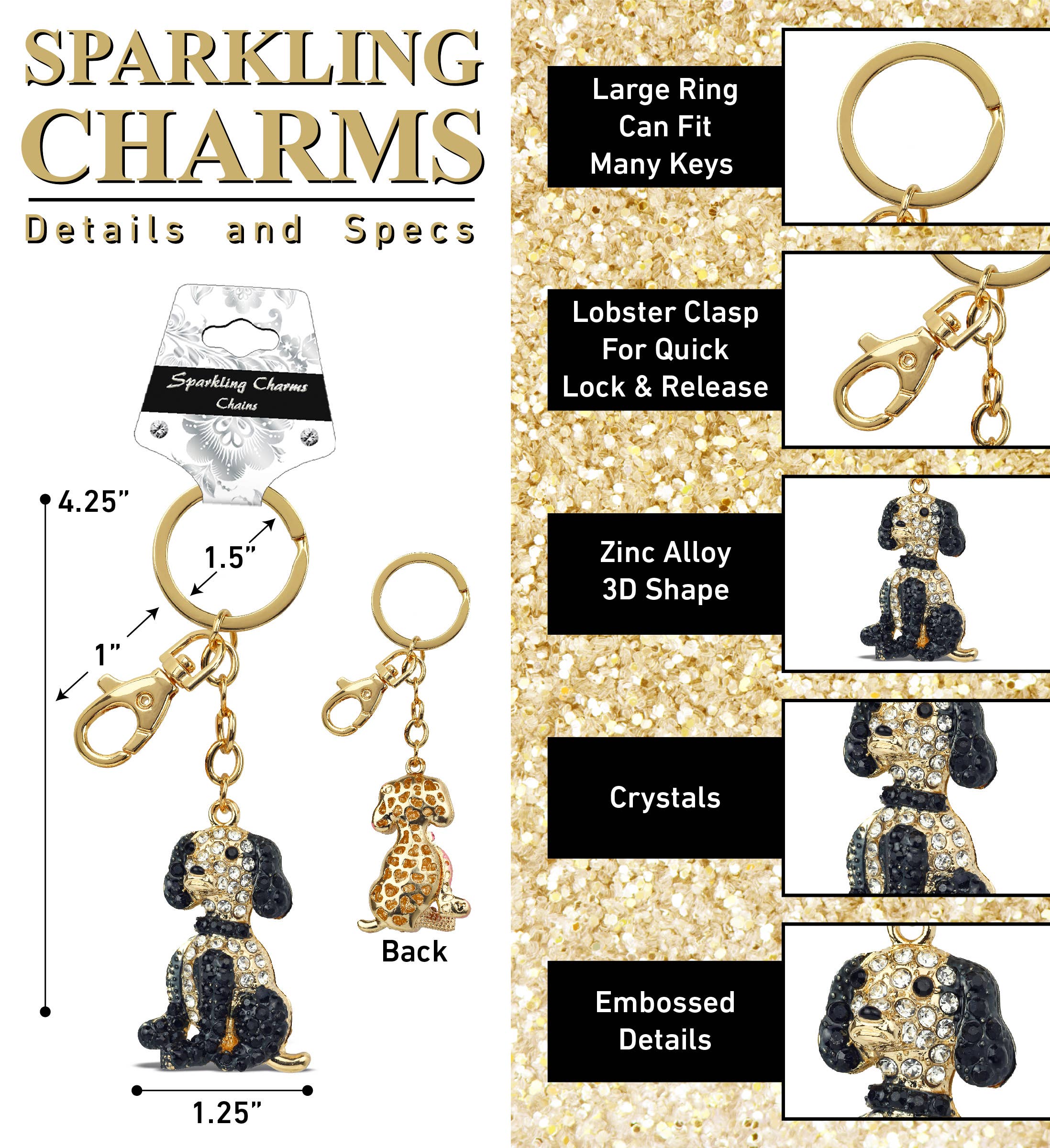 Cota Global - Vendita all'ingrosso Portachiavi - Unisex - Ciondoli Scintillanti in Oro - Cane Beagle1